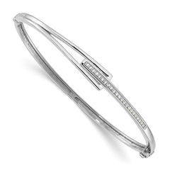Sterling Silver Rhodium-plated Polished Fancy CZ Hinged Bangle QB1541