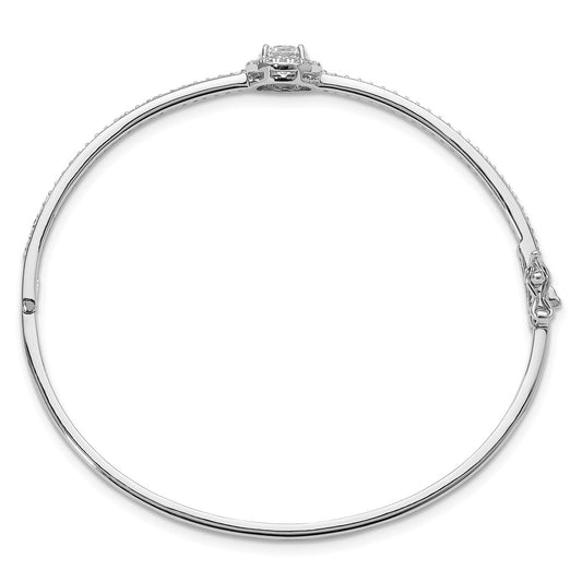 Sterling Silver Rhodium-plated Polished CZ Hinged Bangle Bracelet QB1542