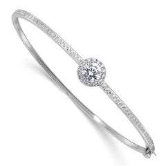 Sterling Silver Rhodium-plated Polished CZ Hinged Bangle Bracelet QB1542