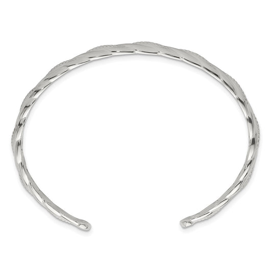 Sterling Silver Polished and Textured Twisted Cuff Bangle Bracelet QB1563
