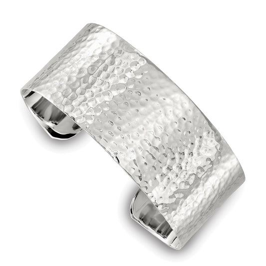 Sterling Silver Polished 25mm Flat Hammered Cuff Bangle QB1564