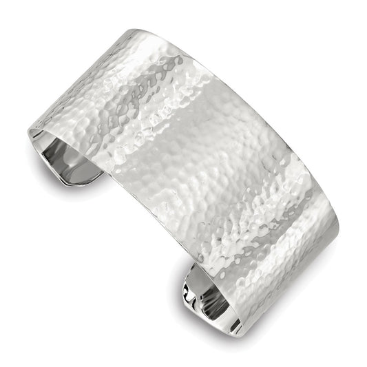 Sterling Silver Polished 30mm Flat Hammered Cuff Bangle QB1565