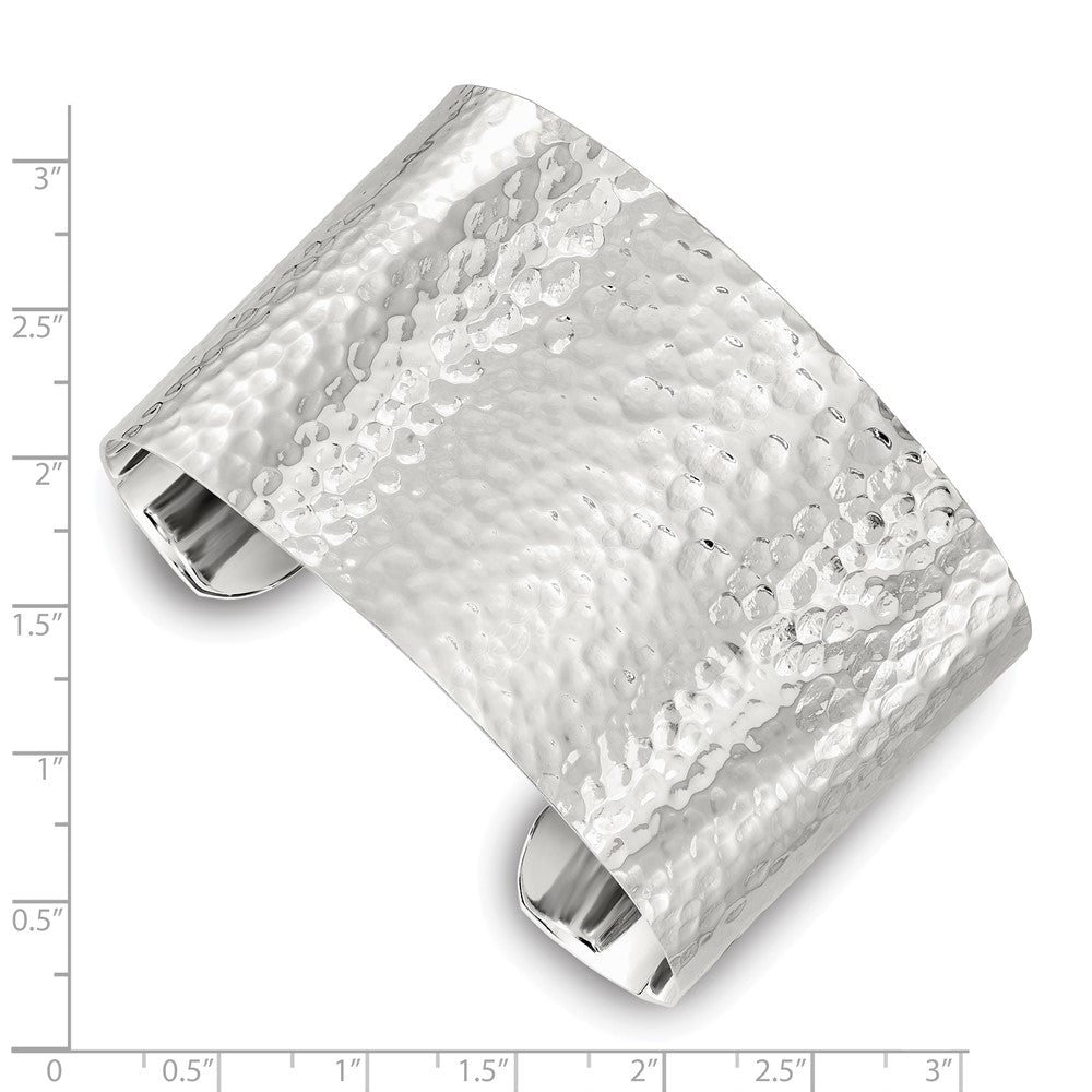 Sterling Silver Polished 40mm Flat Hammered Cuff Bangle QB1566