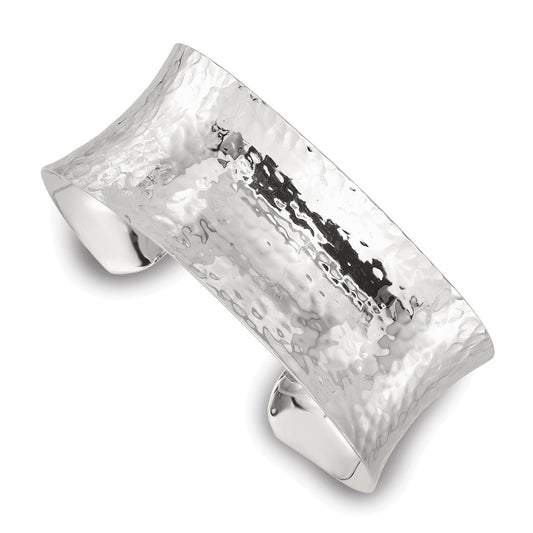 Sterling Silver Polished 25mm Concave Hammered Cuff Bangle QB1567