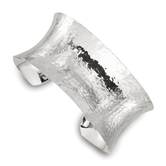 Sterling Silver Polished 30mm Concave Hammered Cuff Bangle QB1568