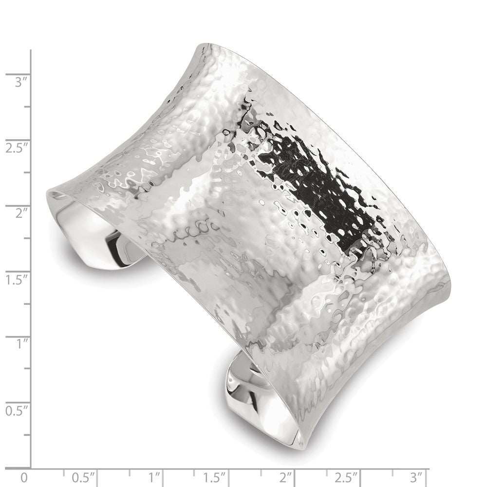 Sterling Silver Polished 40mm Concave Hammered Cuff Bangle QB1569