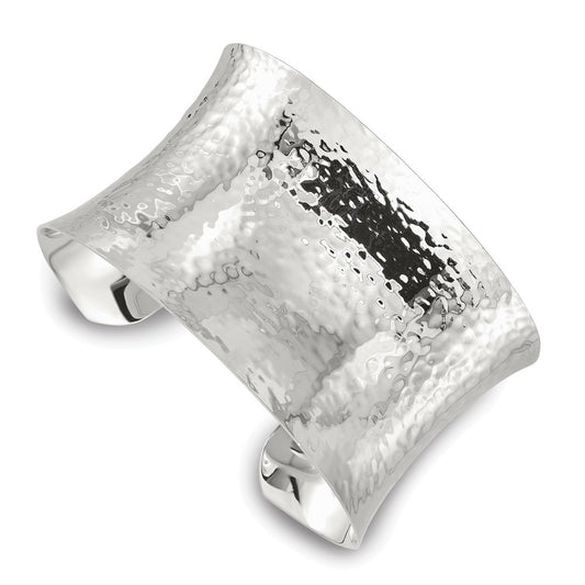 Sterling Silver Polished 40mm Concave Hammered Cuff Bangle QB1569