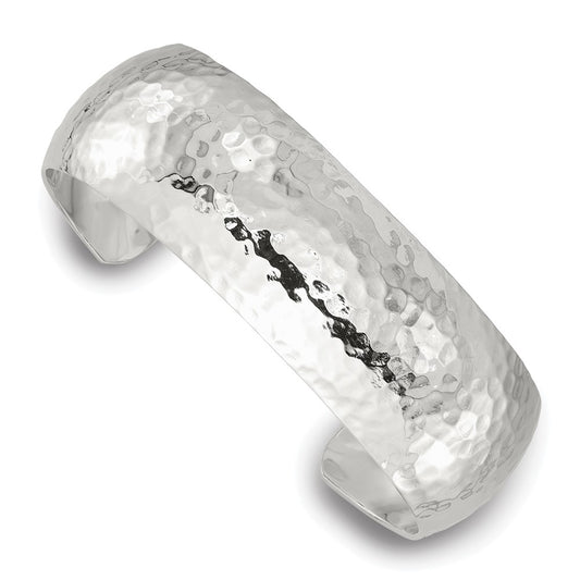 Sterling Silver Polished 20mm Domed Hammered Cuff Bangle QB1571