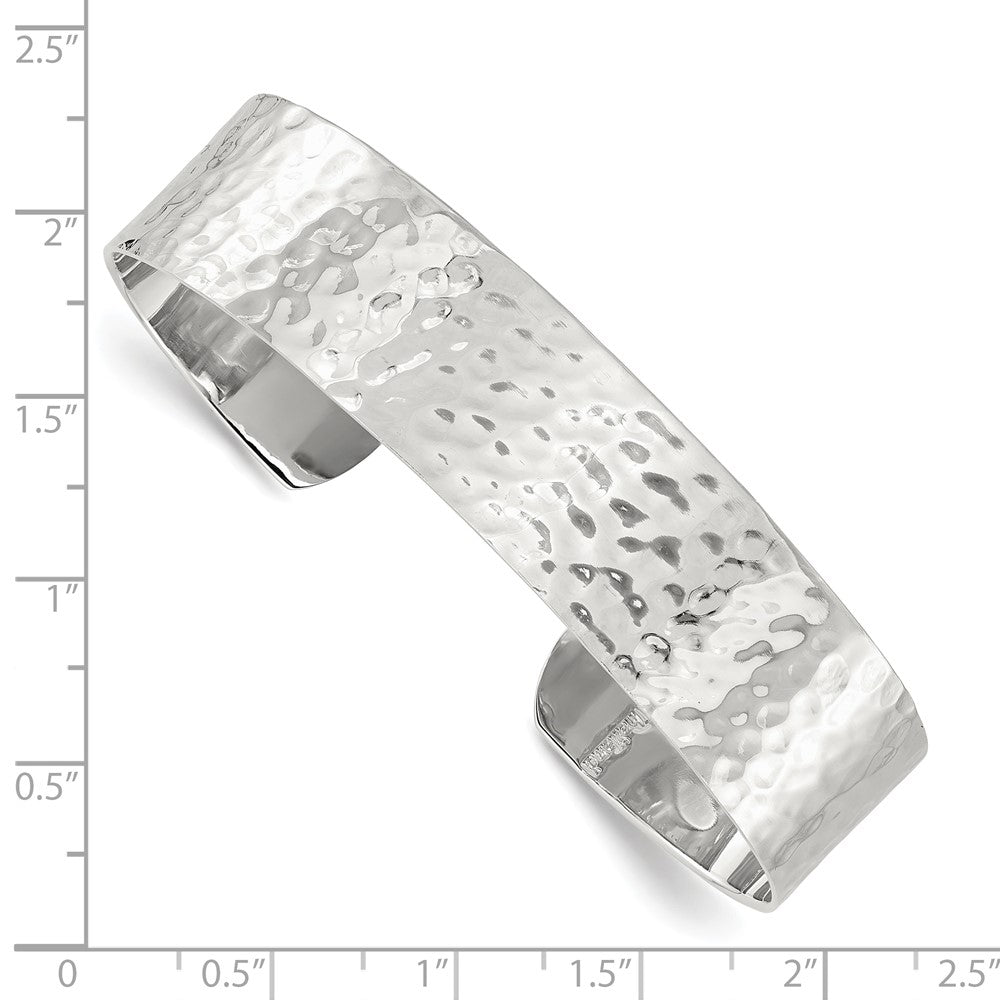 Sterling Silver Polished 15mm Flat Hammered Cuff Bangle QB1575