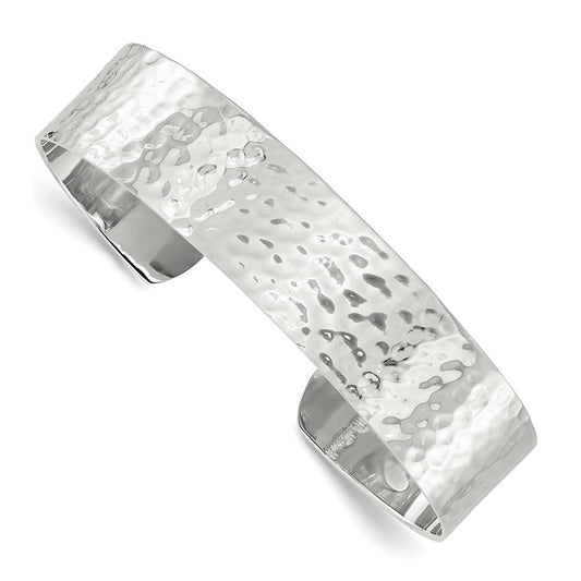 Sterling Silver Polished 15mm Flat Hammered Cuff Bangle QB1575