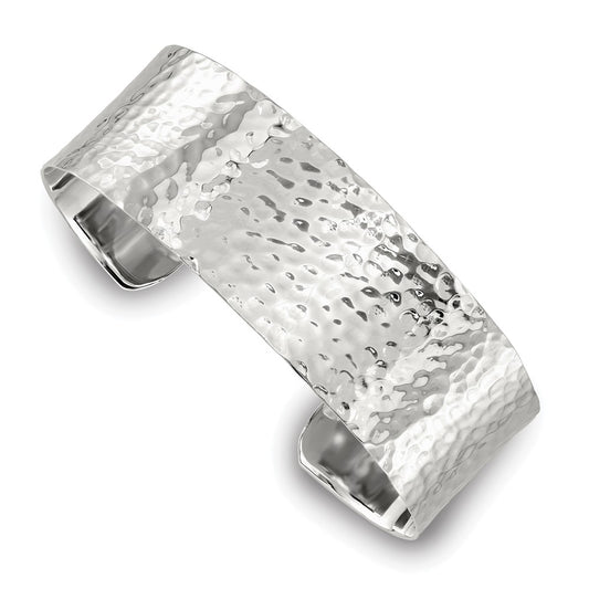 Sterling Silver Polished 20mm Flat Hammered Cuff Bangle QB1576