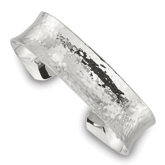 Sterling Silver Polished 15mm Concave Hammered Cuff Bangle QB1577