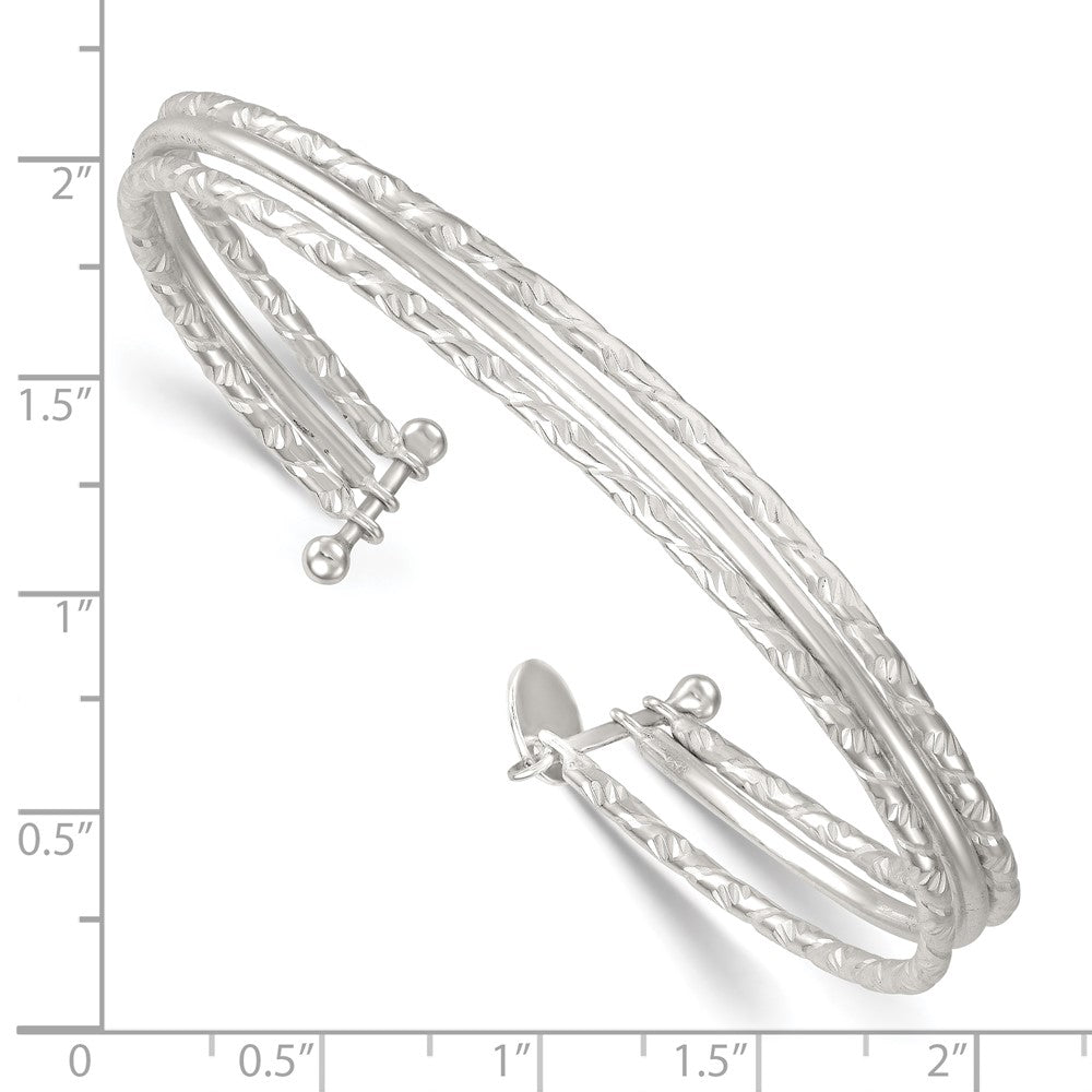 Sterling Silver Polished and Textured Triple Band Cuff Bangle Bracelet QB1580