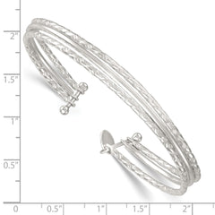 Sterling Silver Polished and Textured Triple Band Cuff Bangle Bracelet QB1580