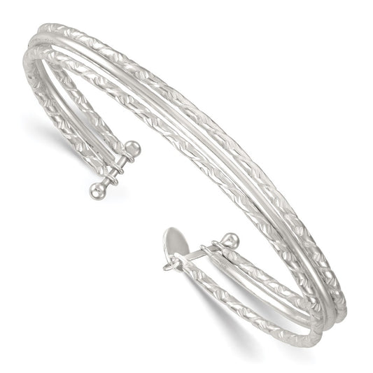 Sterling Silver Polished and Textured Triple Band Cuff Bangle Bracelet QB1580