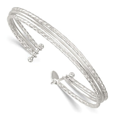 Sterling Silver Polished and Textured Triple Band Cuff Bangle Bracelet QB1580