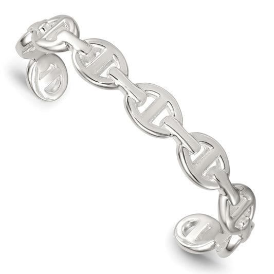 Sterling Silver Polished Anchor / Mariner Link Cuff Bangle QB1582