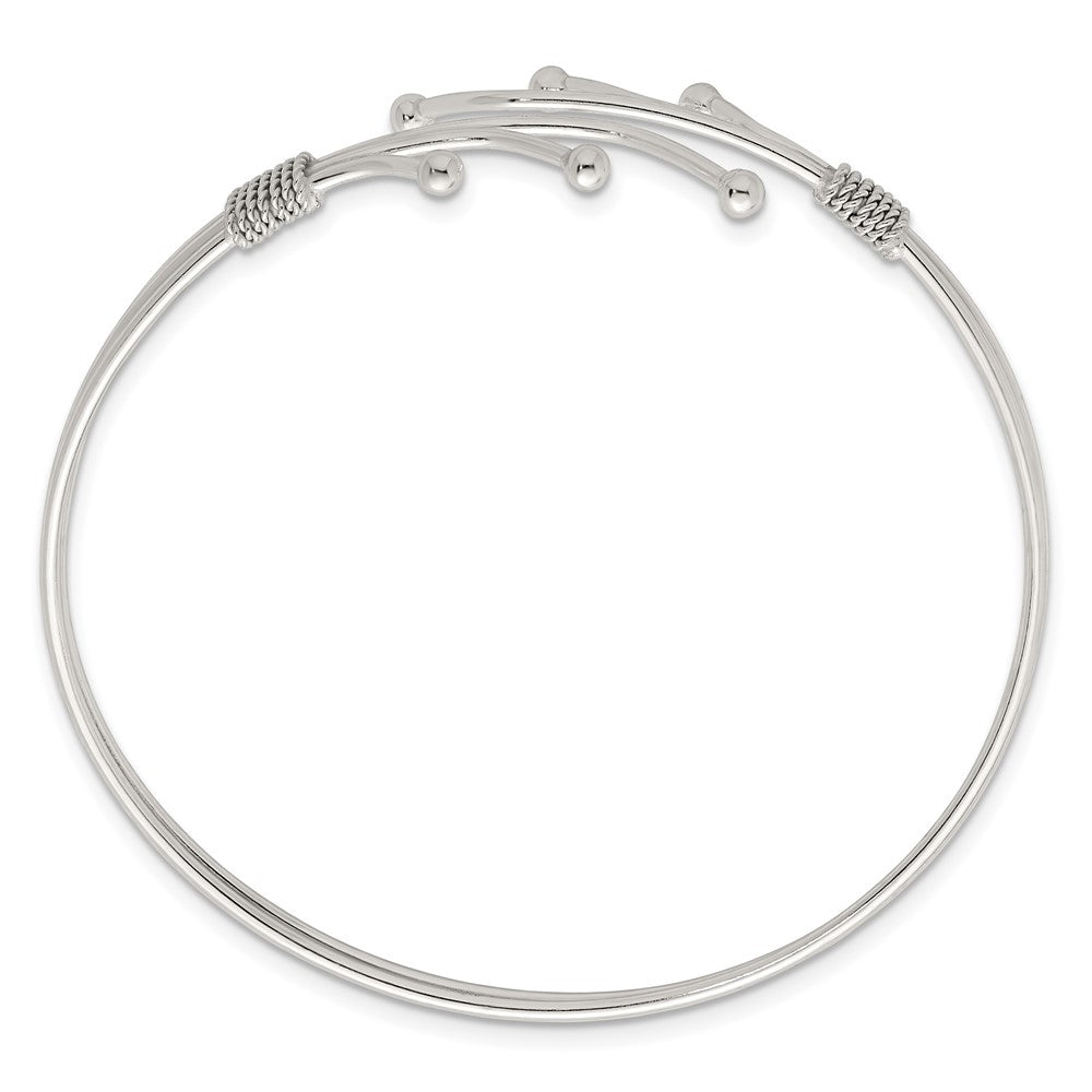 Sterling Silver Polished Twisted and Beaded Fancy Triple Band Cuff Bangle Bracelet QB1583