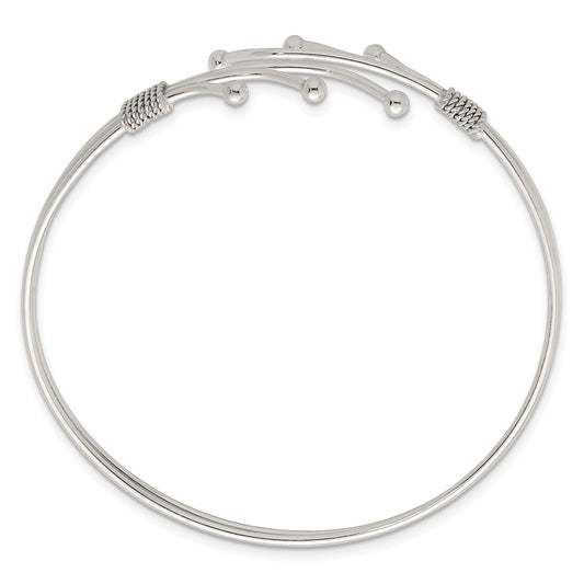 Sterling Silver Polished Twisted and Beaded Fancy Triple Band Cuff Bangle Bracelet QB1583