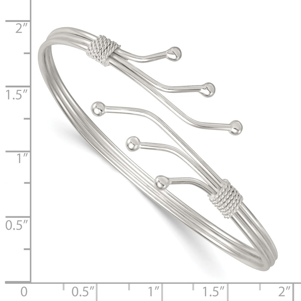 Sterling Silver Polished Twisted and Beaded Fancy Triple Band Cuff Bangle Bracelet QB1583