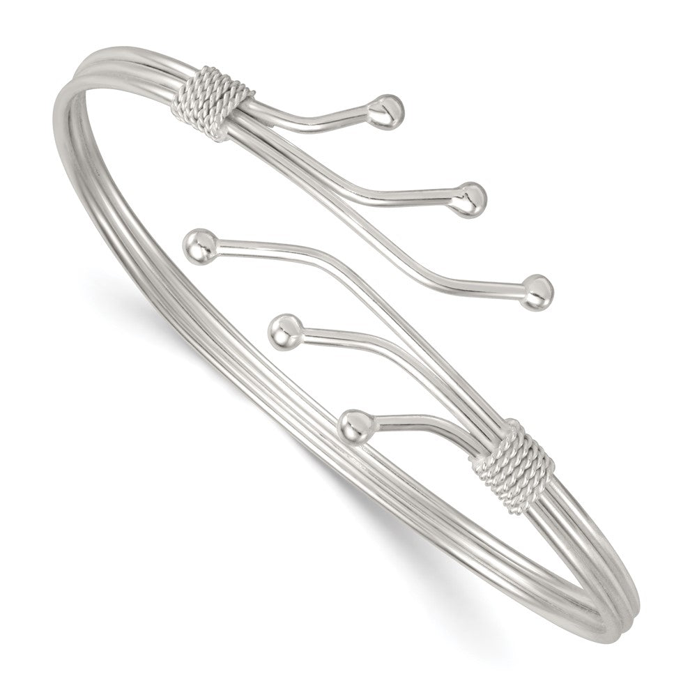 Sterling Silver Polished Twisted and Beaded Fancy Triple Band Cuff Bangle Bracelet QB1583
