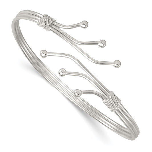 Sterling Silver Polished Twisted and Beaded Fancy Triple Band Cuff Bangle Bracelet QB1583