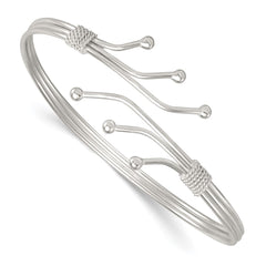 Sterling Silver Polished Twisted and Beaded Fancy Triple Band Cuff Bangle Bracelet QB1583