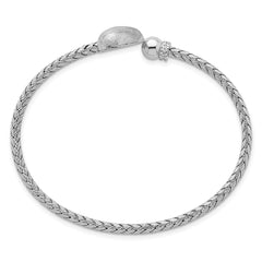 Sterling Silver Rhodium-plated Brushed Heart and CZ Flexible Cuff Bangle QB1585