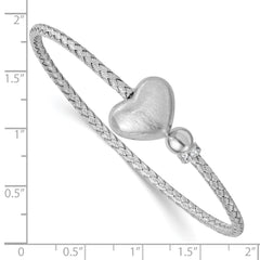 Sterling Silver Rhodium-plated Brushed Heart and CZ Flexible Cuff Bangle QB1585