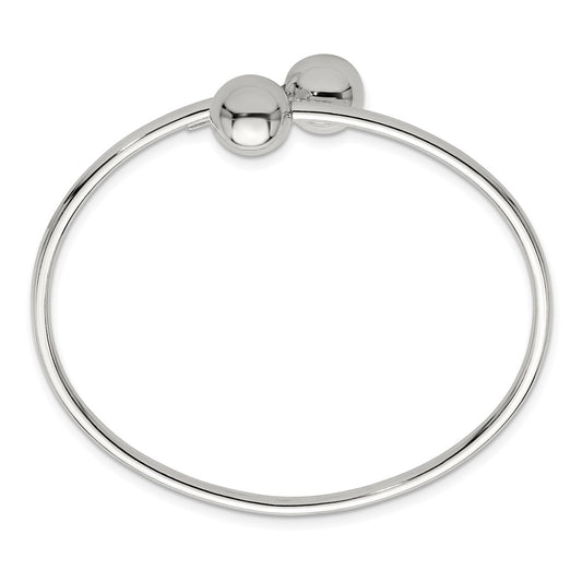 Sterling Silver Polished Ball Ends Flexible Cuff Bangle QB1586