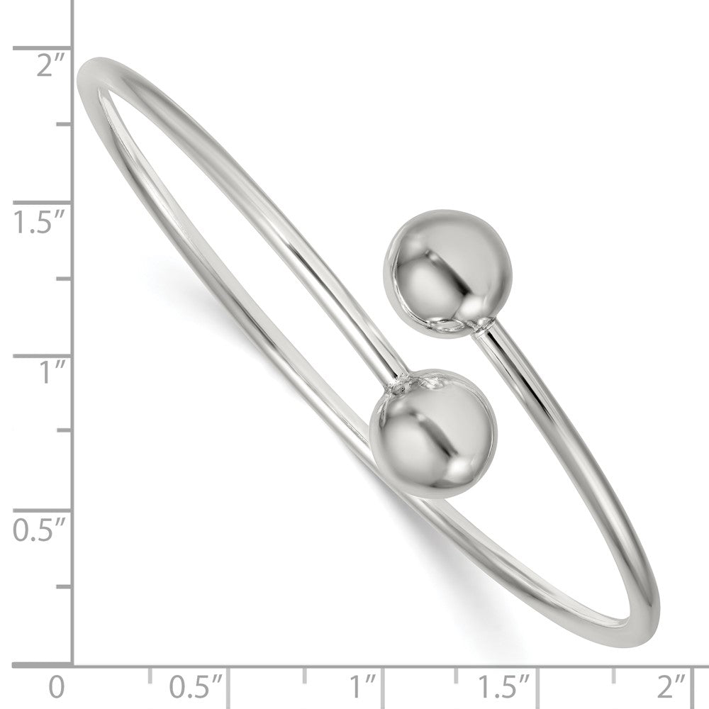 Sterling Silver Polished Ball Ends Flexible Cuff Bangle QB1586