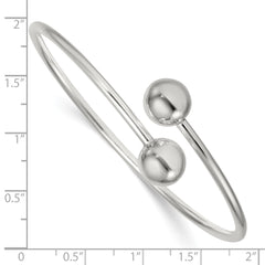 Sterling Silver Polished Ball Ends Flexible Cuff Bangle QB1586