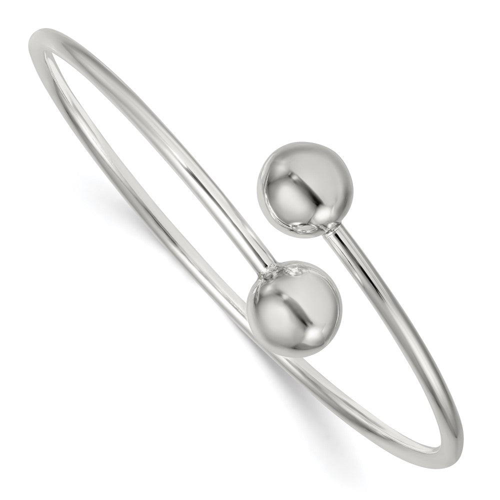 Sterling Silver Polished Ball Ends Flexible Cuff Bangle QB1586