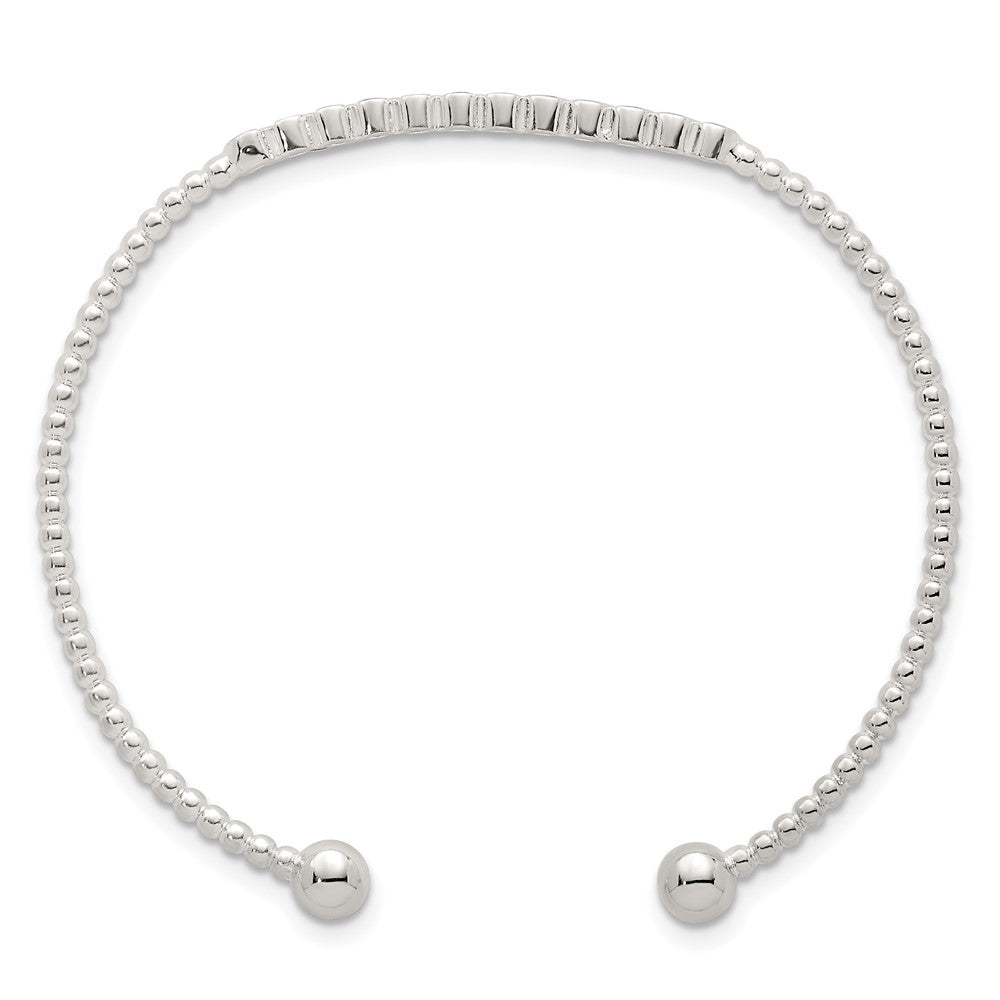 Sterling Silver Polished and Beaded Bezel Set CZ Bar Cuff Bangle QB1587