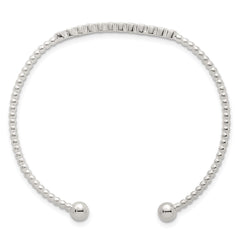 Sterling Silver Polished and Beaded Bezel Set CZ Bar Cuff Bangle QB1587