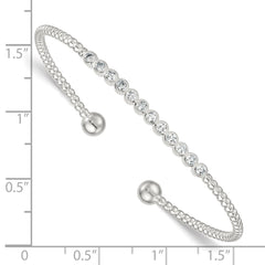 Sterling Silver Polished and Beaded Bezel Set CZ Bar Cuff Bangle QB1587