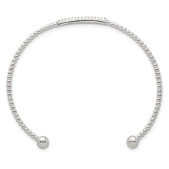 Sterling Silver Polished and Beaded CZ Bar Cuff Bangle QB1588