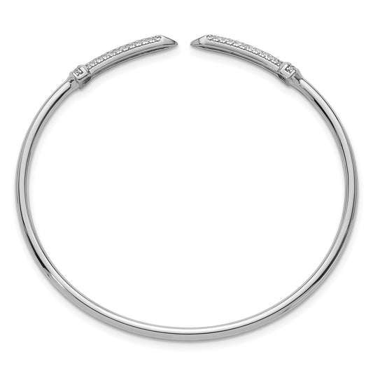 Sterling Silver Rhodium-plated Polished CZ Pointed Ends Flexible Cuff Bangle QB1590