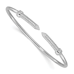 Sterling Silver Rhodium-plated Polished CZ Pointed Ends Flexible Cuff Bangle QB1590