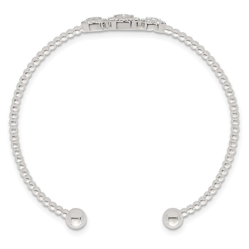 Sterling Silver Polished and Beaded Pave CZ Triple Circle Cuff Bangle QB1591