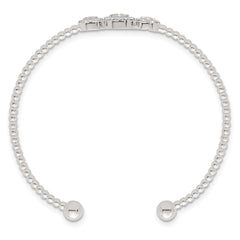 Sterling Silver Polished and Beaded Pave CZ Triple Circle Cuff Bangle QB1591