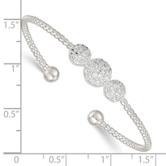 Sterling Silver Polished and Beaded Pave CZ Triple Circle Cuff Bangle QB1591