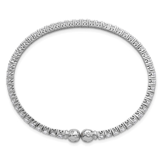 Sterling Silver Rhodium-plated Polished CZ Star Flexible Cuff Bangle Bracelet QB1592