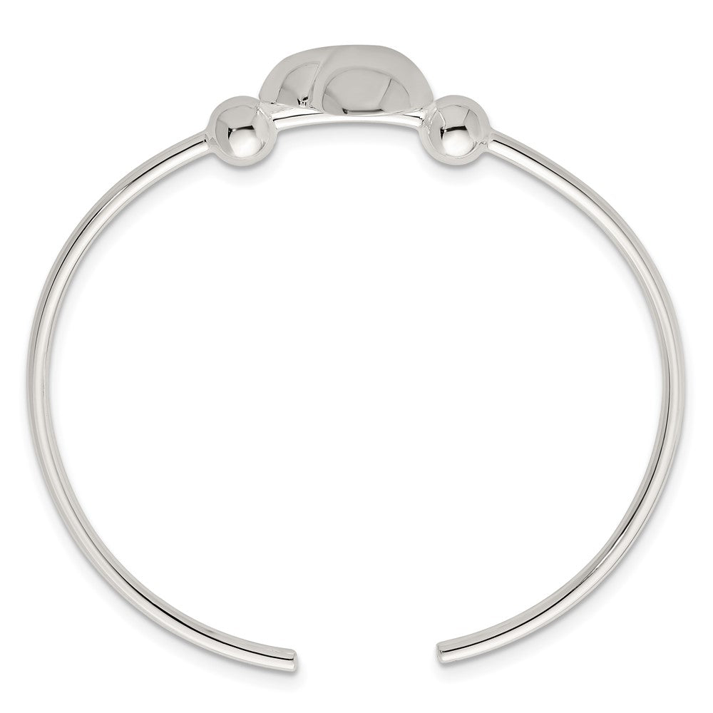 Sterling Silver Polished and Beaded Domed Heart Cuff Bangle QB1593