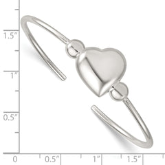 Sterling Silver Polished and Beaded Domed Heart Cuff Bangle QB1593