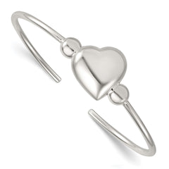 Sterling Silver Polished and Beaded Domed Heart Cuff Bangle QB1593