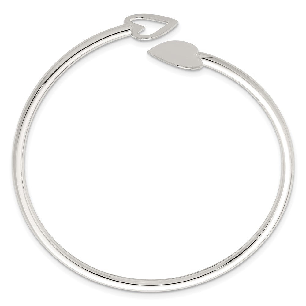 Sterling Silver Polished Double Heart Flexible Cuff Bangle QB1594