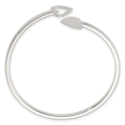 Sterling Silver Polished Double Heart Flexible Cuff Bangle QB1594