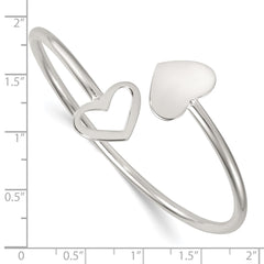 Sterling Silver Polished Double Heart Flexible Cuff Bangle QB1594