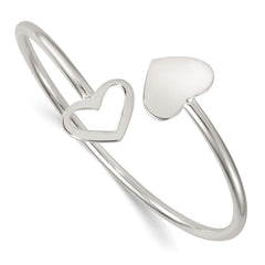 Sterling Silver Polished Double Heart Flexible Cuff Bangle QB1594